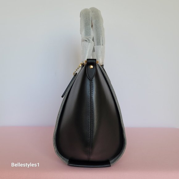 COACH Elise Badge Satchel In Jacquard & Refined Leather- Salt Black color ⭐ - Picture 8 of 16